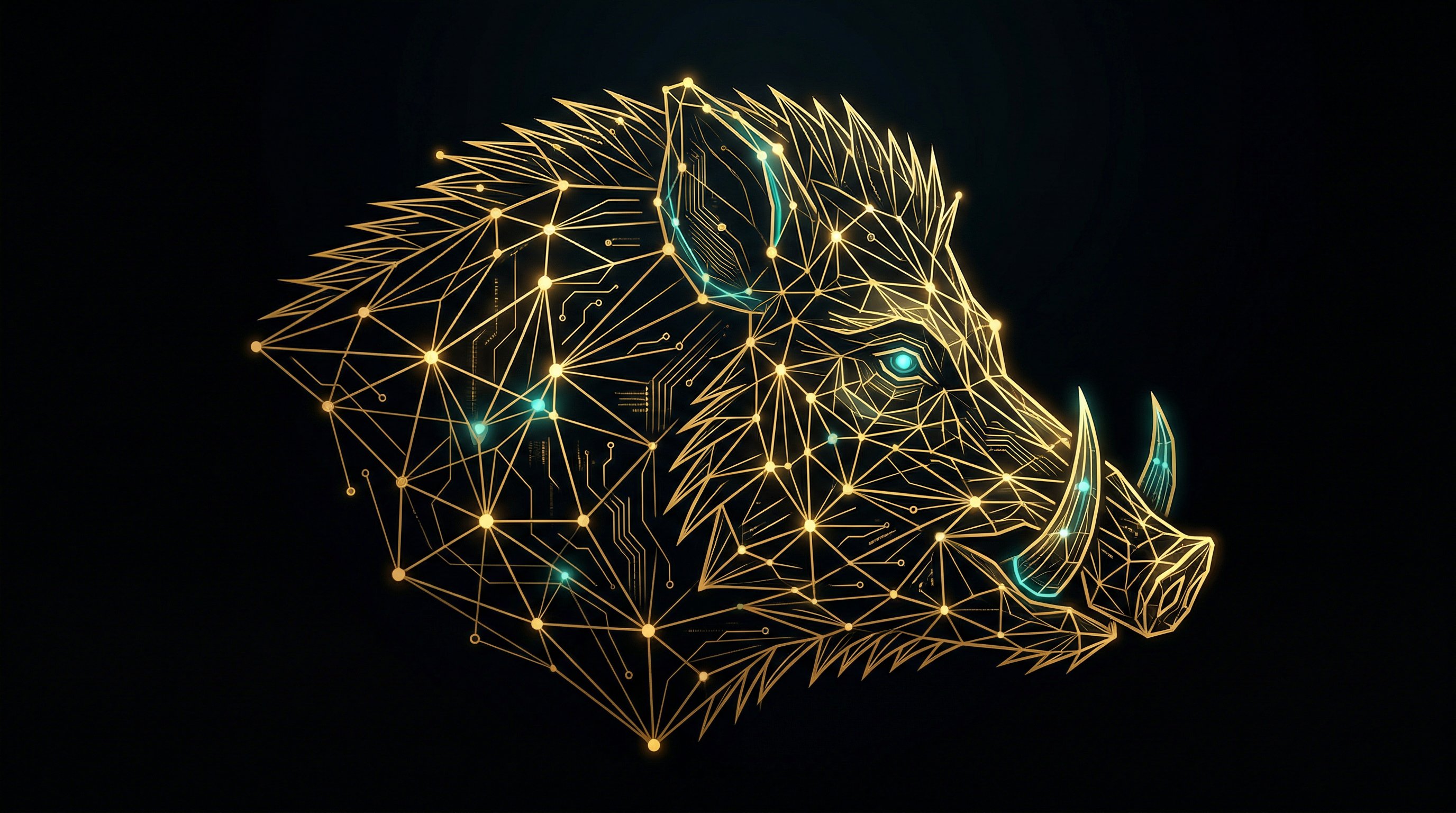 MagicBoar — gold wireframe boar head profile, symbol of autonomous quality intelligence